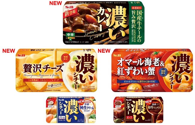 「濃い」シリーズからカレーが登場 国産牛テールの贅沢な旨み「濃いカレー 中辛」 濃いシチュー「贅沢チーズ」（期間限定）「オマール海老＆紅ずわい蟹」（期間限定）新発売 「クリーム」「ビーフ」リフレッシュ