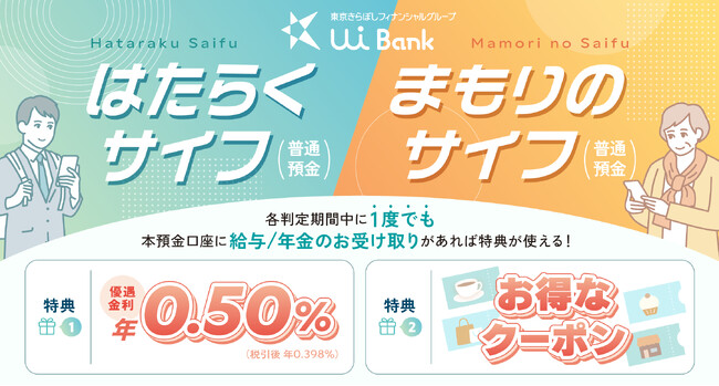 【ＵＩ銀行】多様なライフスタイルを応援するおトクな普通預金口座「はたらくサイフ」「まもりのサイフ」を6月18日より取扱い開始
