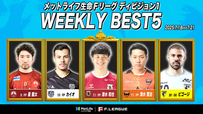 清水和也（名古屋オーシャンズ）が週間MVPに！第8節｜2025年7月18日～7月21日 週間ベスト5【メットライフ生命Ｆリーグ2025-26 ディビジョン1】