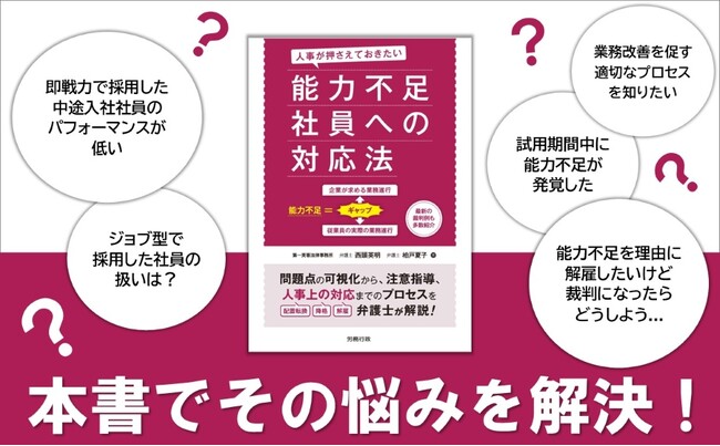 実務に精通した弁護士がイチから丁寧に解説！『人事が押さえておきたい 能力不足社員への対応法』発売