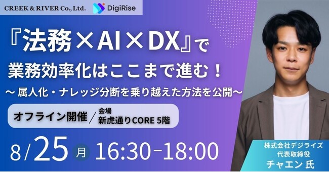【法務向け】AI＆DXで属人化やナレッジ分断を解消！8/25（月）セミナー「『法務×AI×DX』で業務効率化はここまで進む！」（東京・新橋）