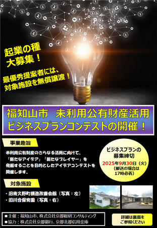 空き公共施設で新しいビジネスチャレンジのきっかけに「福知山市 未利用公有財産活用ビジネスプランコンテスト」開催