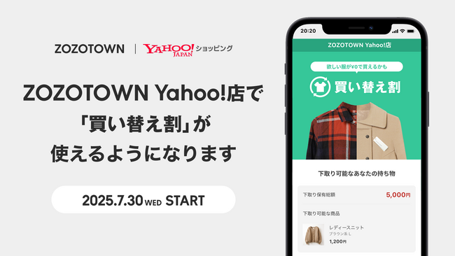 「ZOZOTOWN Yahoo!店」で洋服の下取りサービス「買い替え割」の利用が可能に