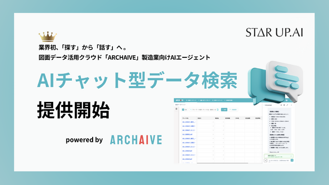 業界初、「探す」から「話す」へ。ARCHAIVE、製造業AIエージェント「チャット型データ検索機能」をリリース。AIが膨大な社内データから必要な情報を瞬時にピックアップ。*1