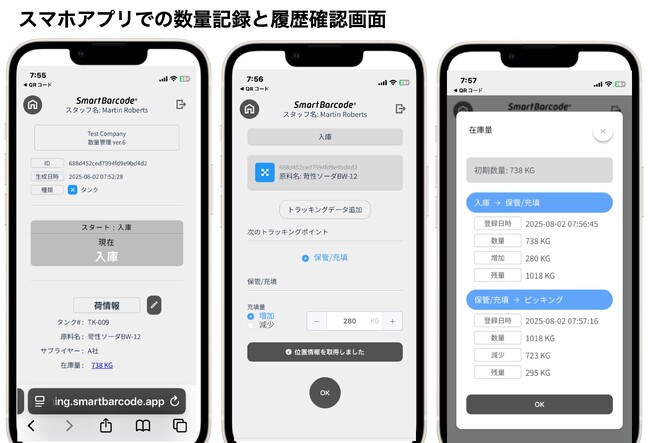 サプライチェーンでモノの動きを可視化しながら、各拠点の在庫高を事業者間で共有できる「数量管理機能」をSmartBarcodeに実装。