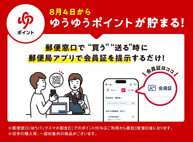 8月4日（月）から、郵便窓口の利用で「ゆうゆうポイント」が貯まる！