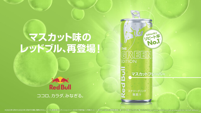 リピート率No.1のマスカット味、定番化決定！華やかな香りのマスカット味レッドブル・エナジードリンク グリーンエディション 8月26日（火）より販売開始
