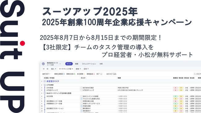 チームのタスク管理・プロジェクト管理ツール「スーツアップ」、2025年創業100周年企業応援キャンペーン
