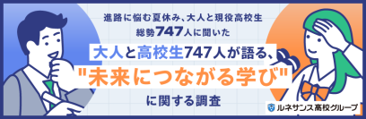 進路に悩む夏休み、大人と現役高校生総勢747人に聞いた「大人と高校生747人が語る、“未来につながる学び”」に関する調査結果