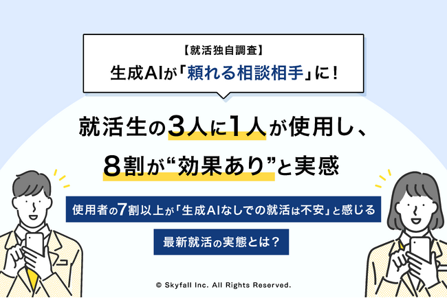 【就活独自調査】生成AIが「頼れる相談相手」に！就活生の3人に1人が使用し、8割超が“効果あり”と実感。使用者の7割以上が「生成AIなしでの就活は不安」と感じる最新就活の実態とは？