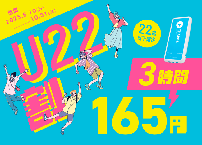 「ChargeSPOT」、22歳以下限定の特別料金「U22割」開始