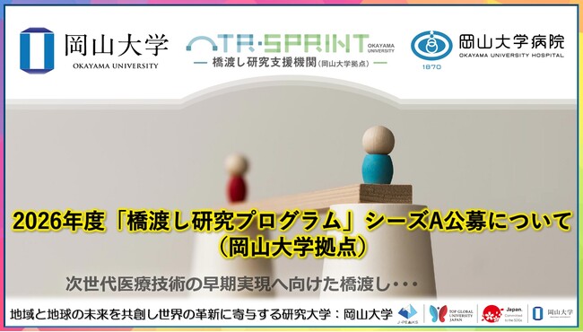 【岡山大学】2026年度「橋渡し研究プログラム」シーズA公募開始（岡山大学拠点）〔～9/5,金 17時厳守〕