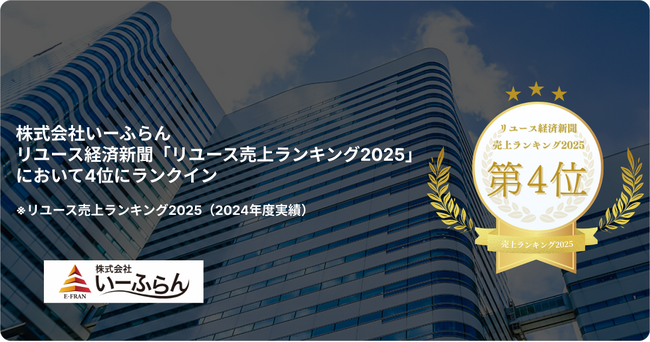 【いーふらん】リユース経済新聞の「リユース売上ランキング2025」において4位にランクイン