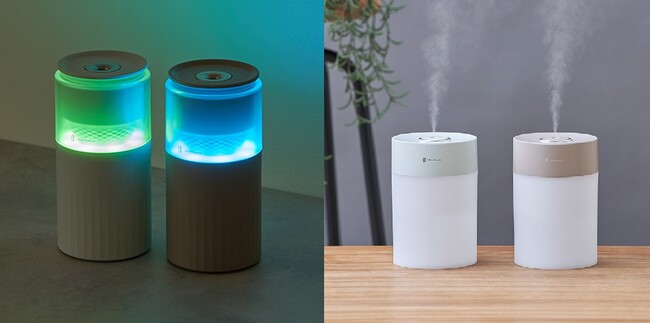 サイドテーブルやベッドサイドの間接照明としても活用できる、コンパクトサイズのLEDライト機能付き加湿器2種がLife on Productsから新発売