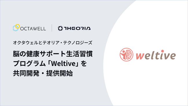 オクタウェル、テオリア・テクノロジーズと脳の健康サポート生活習慣プログラム「Weltive」を共同開発・提供開始