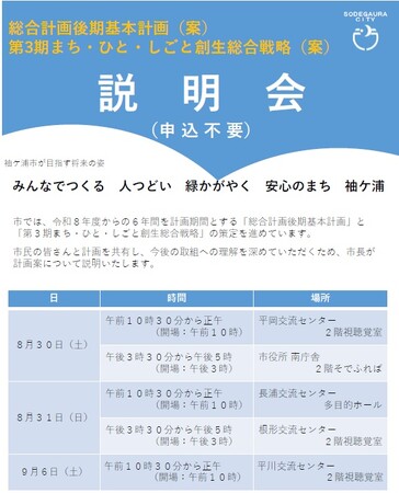 【千葉/袖ケ浦】「総合計画後期基本計画及び第３期まち・ひと・しごと創生総合戦略にかかる意見募集・説明会」を開催します！