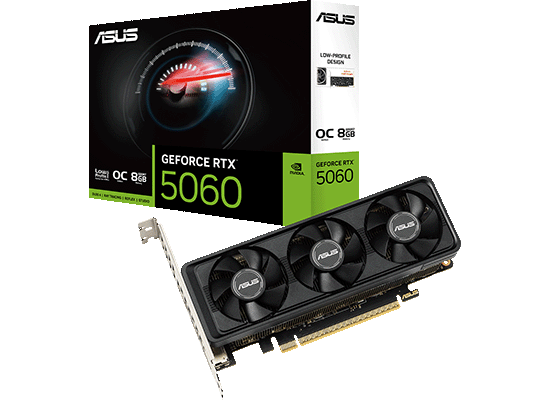 ASUSから、GeForce RTX 5060 ロープロファイルトリプルファン搭載グラフィックボード『RTX5060-O8G-LP-BRK』発売