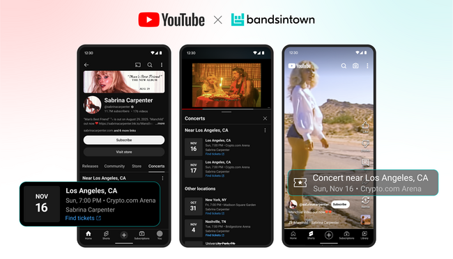 YouTubeとBandsintownがコンサート掲載に関する独占パートナーシップを締結 ～視聴者をコンサート来場へ促す新たな取り組みを開始～