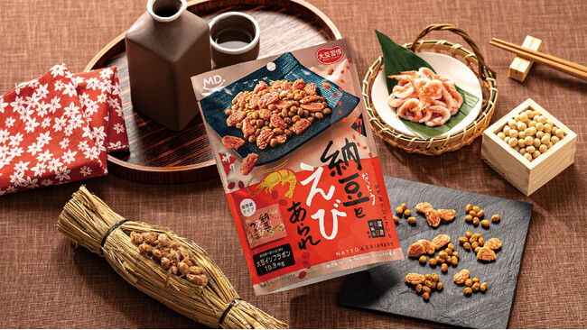 香ばしさがくせになる“サクサク”のえびあられと、“カリカリ”の納豆をミックス『大豆習慣納豆とえびあられ』が新発売