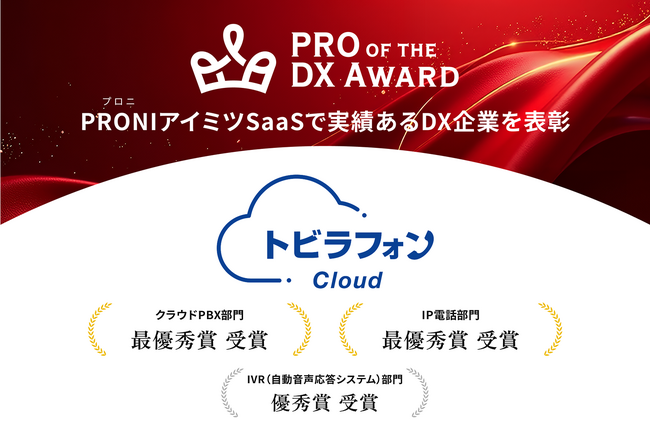トビラフォン Cloud、「PRO of the DX Award 2025（上期）」クラウドPBX部門・IP電話部門で最優秀賞を受賞