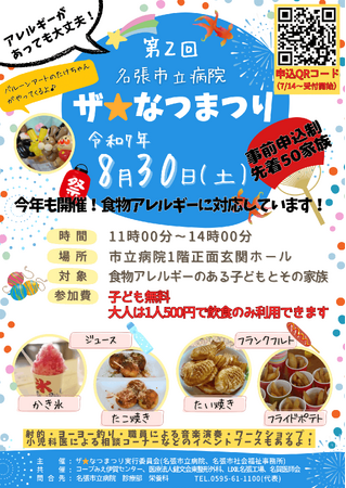 アレルギーがある子もない子も一緒に楽しんでほしい！そんな病院職員の熱い思いで実現！第２回 名張市立病院　ザ☆なつまつり開催（三重県名張市）