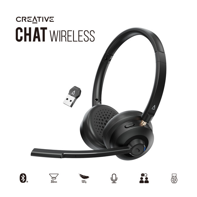 専用USBワイヤレス ドングルによるPC接続と、Bluetooth接続の2通りのワイヤレス接続に対応した軽量ヘッドセット Creative Chat Wireless　発売のお知らせ