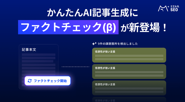 ミエルカの「かんたんAI記事生成」機能にて、ファクトチェック機能（β）を提供開始