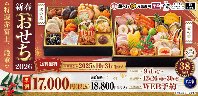 昨年完売の魚べい・元気寿司のおせちが今年も数量限定販売！豪華38品目の二段重『特選赤富士二段重』予約受付開始