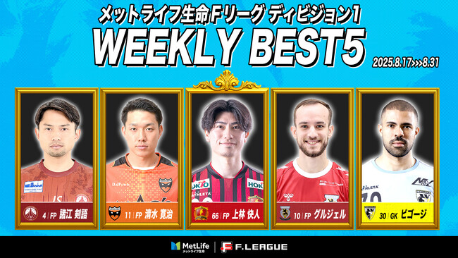 上林快人（ボアルース長野）が週間MVPに！第12節｜2025年8月17日～8月31日 週間ベスト5【メットライフ生命Ｆリーグ2025-26 ディビジョン1】