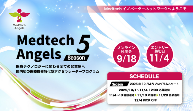 医療機器特化型アクセラレータープログラム「MedTech Angels Season 5」今年も始まります！