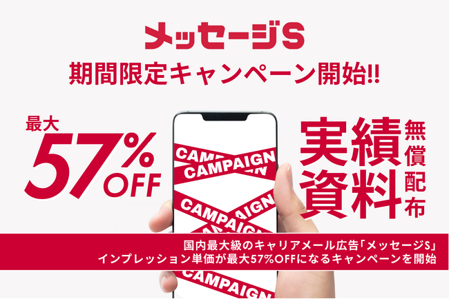 国内最大級のキャリアメール広告「メッセージS」インプレッション単価が最大57％OFFになるキャンペーンを開始