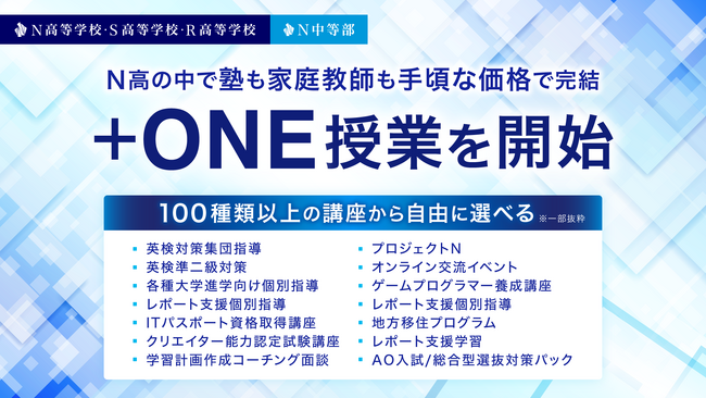 N高の中で塾も家庭教師も手頃な価格で完結、100種類以上の講座から選べる「+ONE授業」を新設 ZEN大学の授業を在学中から履修できる「特別聴講生制度」も開始 コシノジュンコ氏デザインの制服をお披露目