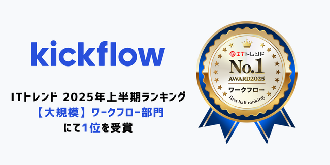 クラウドワークフロー「kickflow」、「ITトレンド 2025年上半期ランキング」の「【大規模】ワークフロー部門」にて1位を受賞