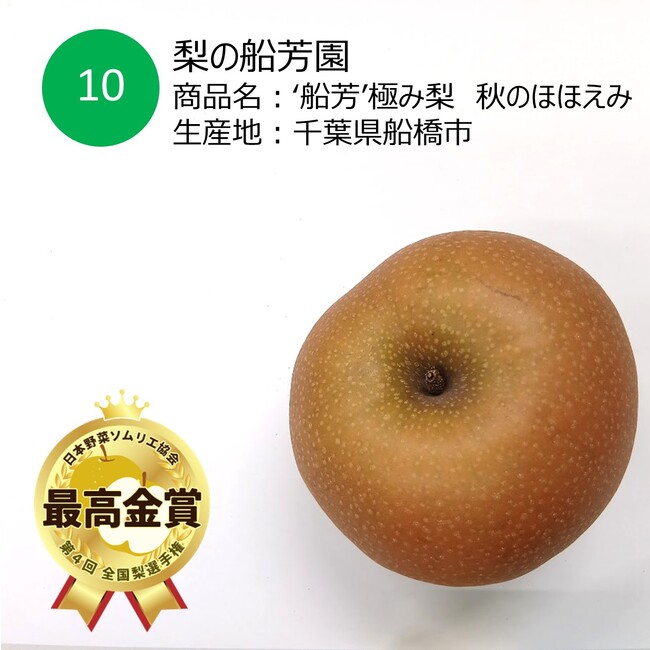 おいしい「梨」NO.１が決定！今年の日本一は、梨の船芳園 （千葉県船橋市）「’船芳’極み梨 秋のほほえみ」に決定！