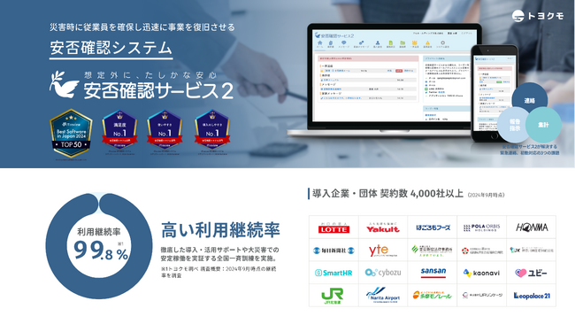 過去最大89万人超が参加、トヨクモ「安否確認サービス2」が全国一斉訓練2025を実施
