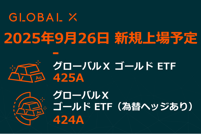 Global X Japan株式会社「グローバルＸ ゴールド ETF」【425A】、「グローバルＸ ゴールド ETF（為替ヘッジあり）」【424A】東京証券取引所より上場承認