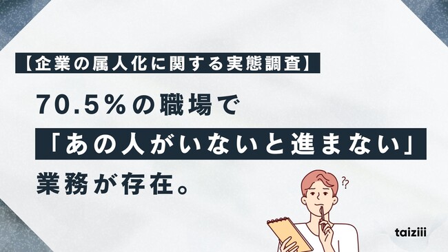 【企業の属人化に関する実態調査】70.5%の職場で「あの人がいないと進まない」業務が存在。業務停滞リスクが組織に蔓延する実態が明らかに。