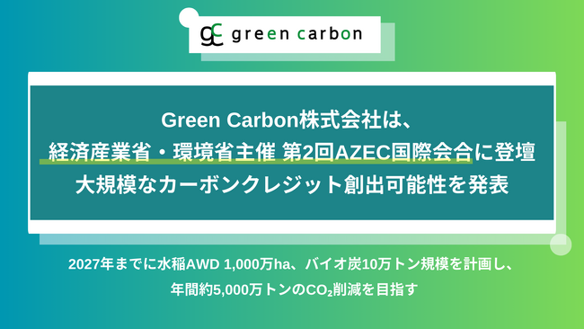Green Carbon株式会社は、経済産業省・環境省主催 第2回AZEC国際会合に登壇し、大規模なカーボンクレジット創出可能性を発表