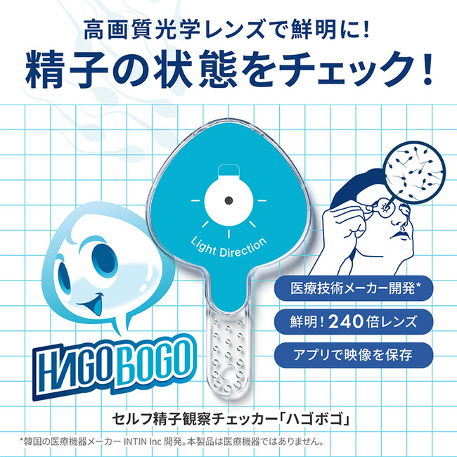 【自宅で簡単・手軽に精子の状態を確認】240倍率の3重光学レンズ搭載の「HAGOBOGO（ハゴボゴ）」が9月10日に発売！