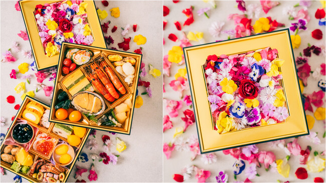 蓋をあけると満開の“食べられる花”。昨年好評だった「春迎えの花おせち」が今年も予約開始