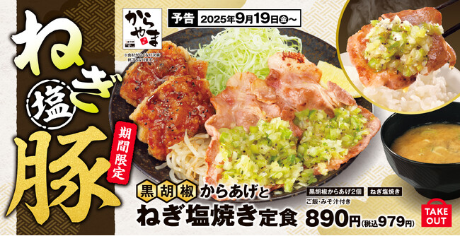 鶏も豚も一皿で！食べ応えとさっぱり感を両立した「黒胡椒からあげとねぎ塩焼き定食」からやまに新登場