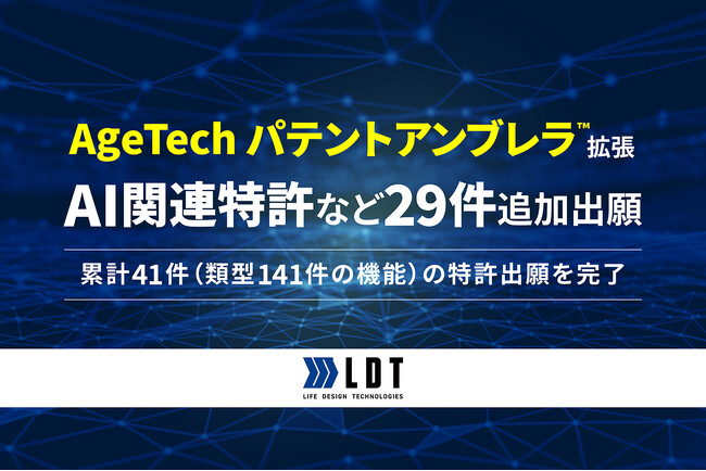 「AgeTech パテントアンブレラ(TM)」拡張：AI関連特許など29件追加出願、累計41件（類型141件の機能）の特許出願を完了