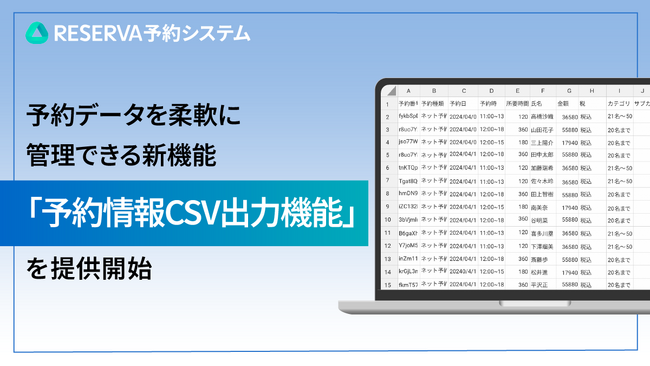 RESERVA予約システム、予約データを柔軟に管理できる新機能「予約情報CSV出力機能」を提供開始