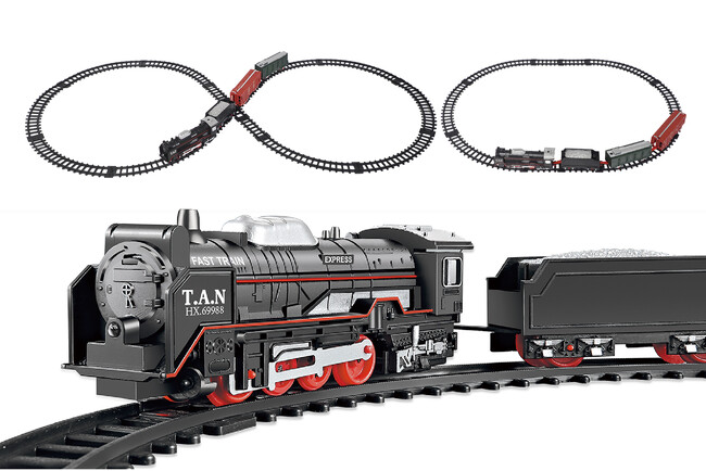 全長約260cmのレールを連結！「蒸気機関車」と「ダンプカー＆タンクローリー」を自由に走らせよう！