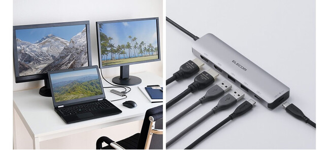 最大3画面表示で作業効率がアップ！ノートパソコンの充電やUSB 5Gbpsデータ転送も可能な6ポート ドッキングステーションを新発売！