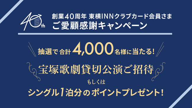 東横INNクラブカード会員さま限定「創業40周年 ご愛顧感謝キャンペーン」(第1弾)のお知らせ