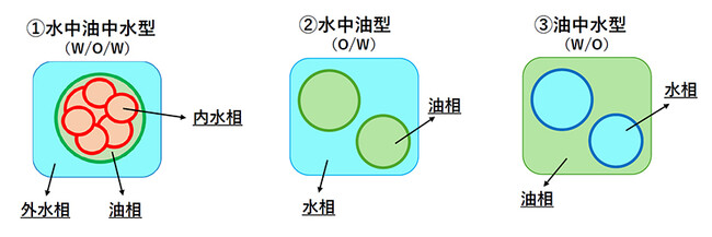 Ｗ／Ｏ／Ｗ製剤の皮膚への時間差浸透を可視化することに世界で初めて※２成功
