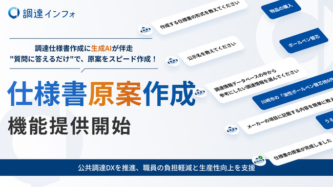調達仕様書作成に生成AIが伴走-“質問に答えるだけ”で、原案をスピード作成！調達インフォが「仕様書原案作成機能」を提供開始