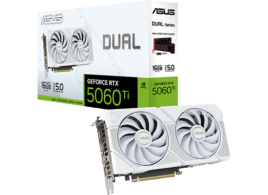 ASUSから、NVIDIA GeForce RTX 5060 Ti ホワイトカラー デュアルファン搭載グラフィックボードを2製品発売