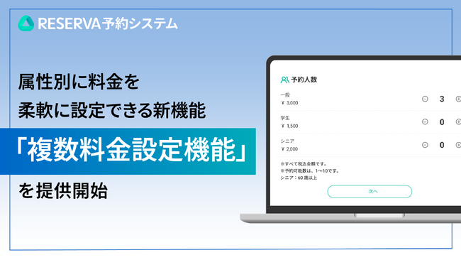 RESERVA予約システムに新機能搭載！属性別に料金を柔軟に設定できる「複数料金設定機能」の提供を開始